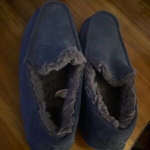 UGG Men's Navy Blue Suede Fleece-Lined Slip-Ons